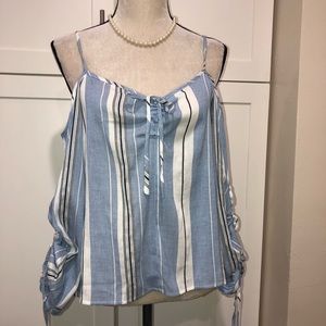 Striped cotton cold shoulder blouse